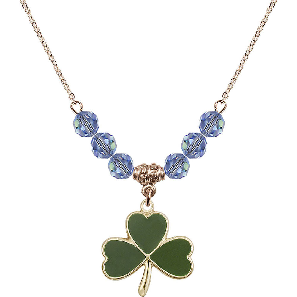 14kt Gold Filled Shamrock Birthstone Necklace with Light Sapphire Beads - 5248