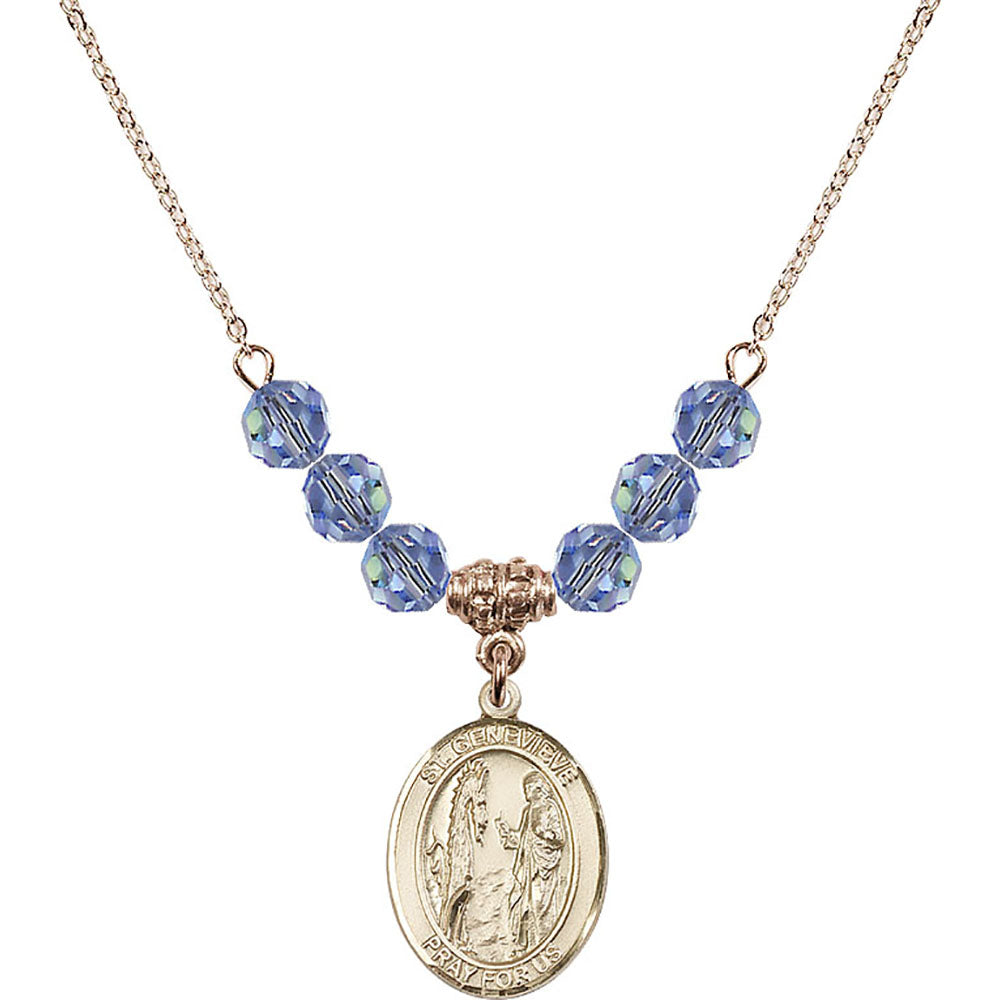 14kt Gold Filled Saint Genevieve Birthstone Necklace with Light Sapphire Beads - 8041