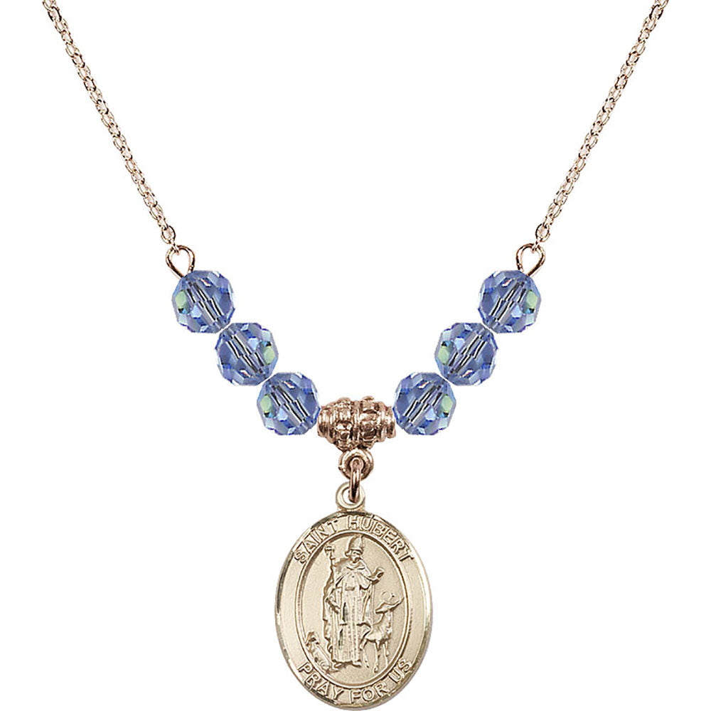14kt Gold Filled Saint Hubert of Liege Birthstone Necklace with Light Sapphire Beads - 8045
