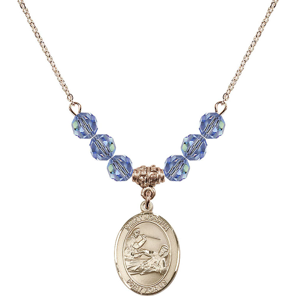 14kt Gold Filled Saint Joshua Birthstone Necklace with Light Sapphire Beads - 8059