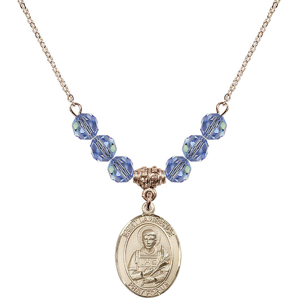 14kt Gold Filled Saint Lawrence Birthstone Necklace with Light Sapphire Beads - 8063