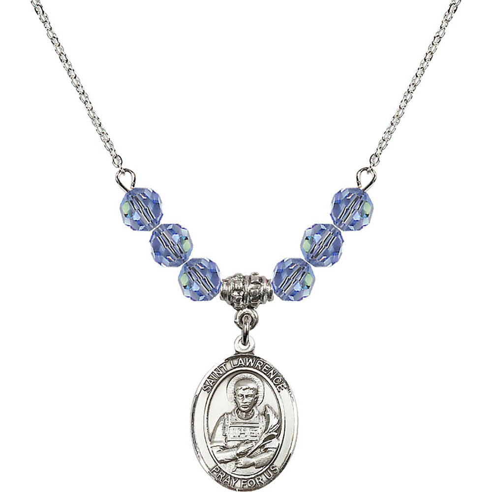 Sterling Silver Saint Lawrence Birthstone Necklace with Light Sapphire Beads - 8063