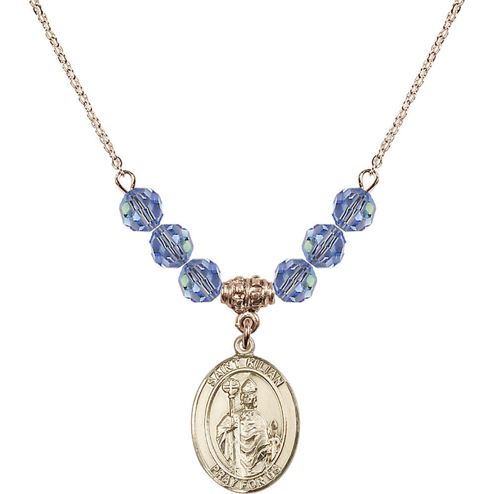 14kt Gold Filled Saint Kilian Birthstone Necklace with Light Sapphire Beads - 8067
