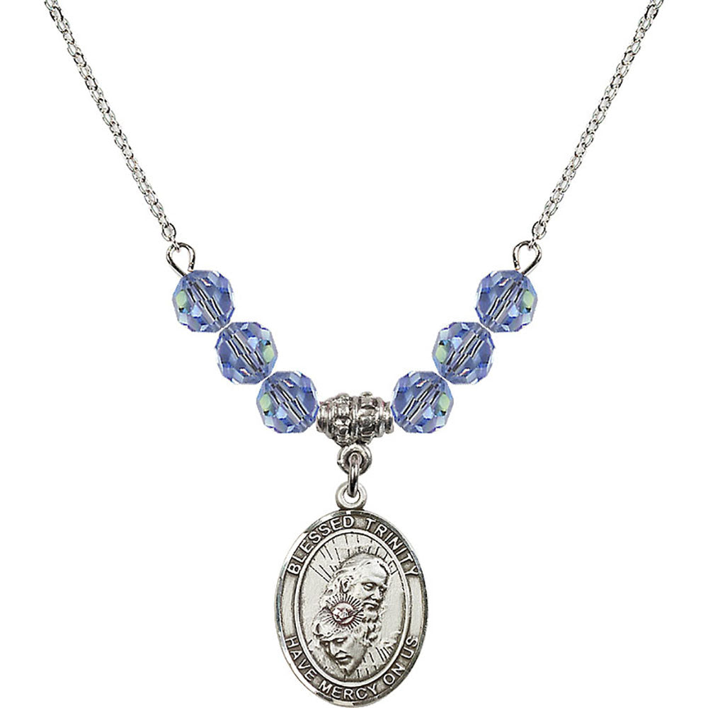 Sterling Silver Blessed Trinity Birthstone Necklace with Light Sapphire Beads - 8249