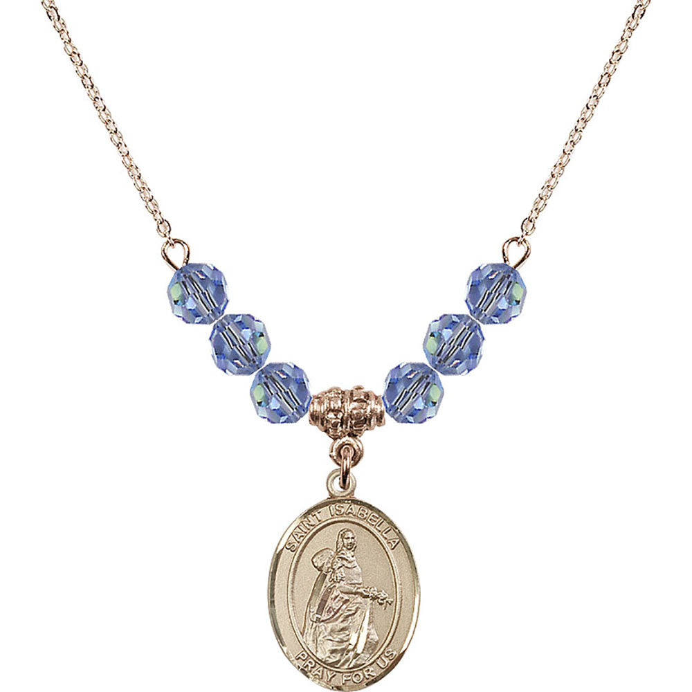 14kt Gold Filled Saint Isabella of Portugal Birthstone Necklace with Light Sapphire Beads - 8250