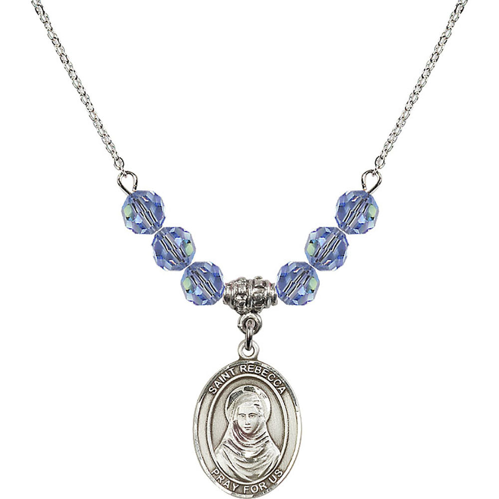 Sterling Silver Saint Rebecca Birthstone Necklace with Light Sapphire Beads - 8252