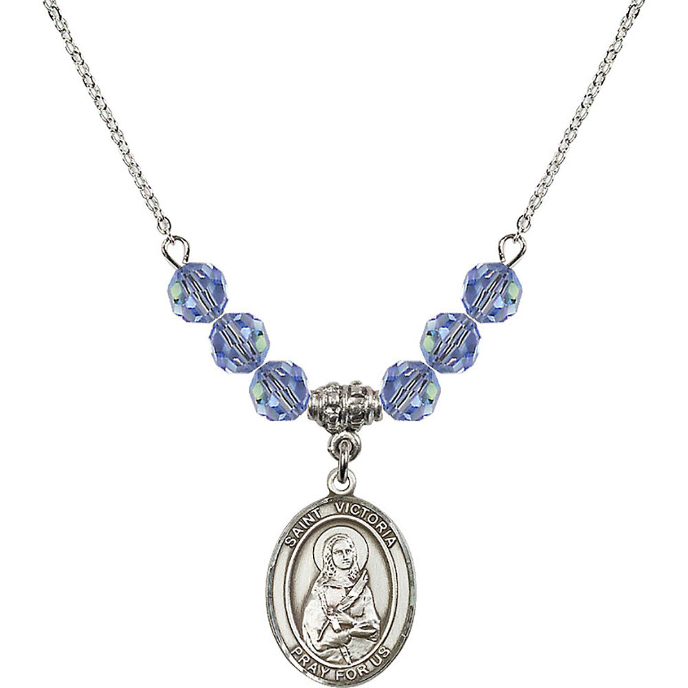 Sterling Silver Saint Victoria Birthstone Necklace with Light Sapphire Beads - 8253