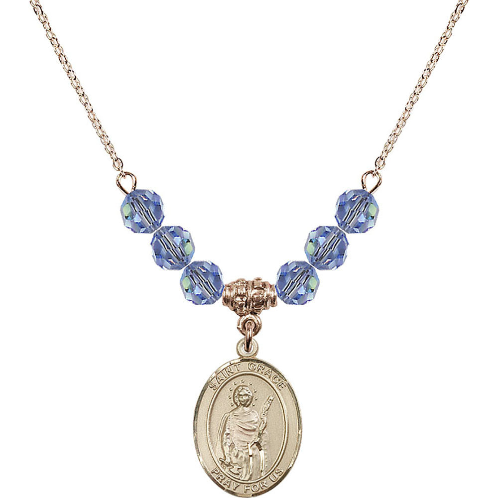 14kt Gold Filled Saint Grace Birthstone Necklace with Light Sapphire Beads - 8255