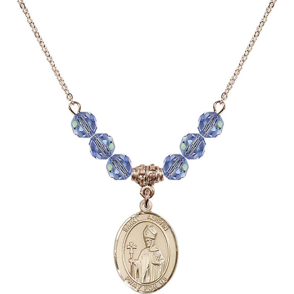 14kt Gold Filled Saint Austin Birthstone Necklace with Light Sapphire Beads - 8256