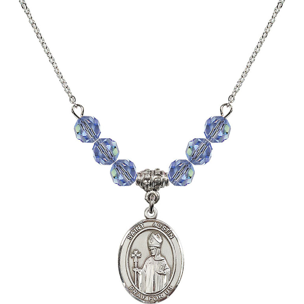 Sterling Silver Saint Austin Birthstone Necklace with Light Sapphire Beads - 8256