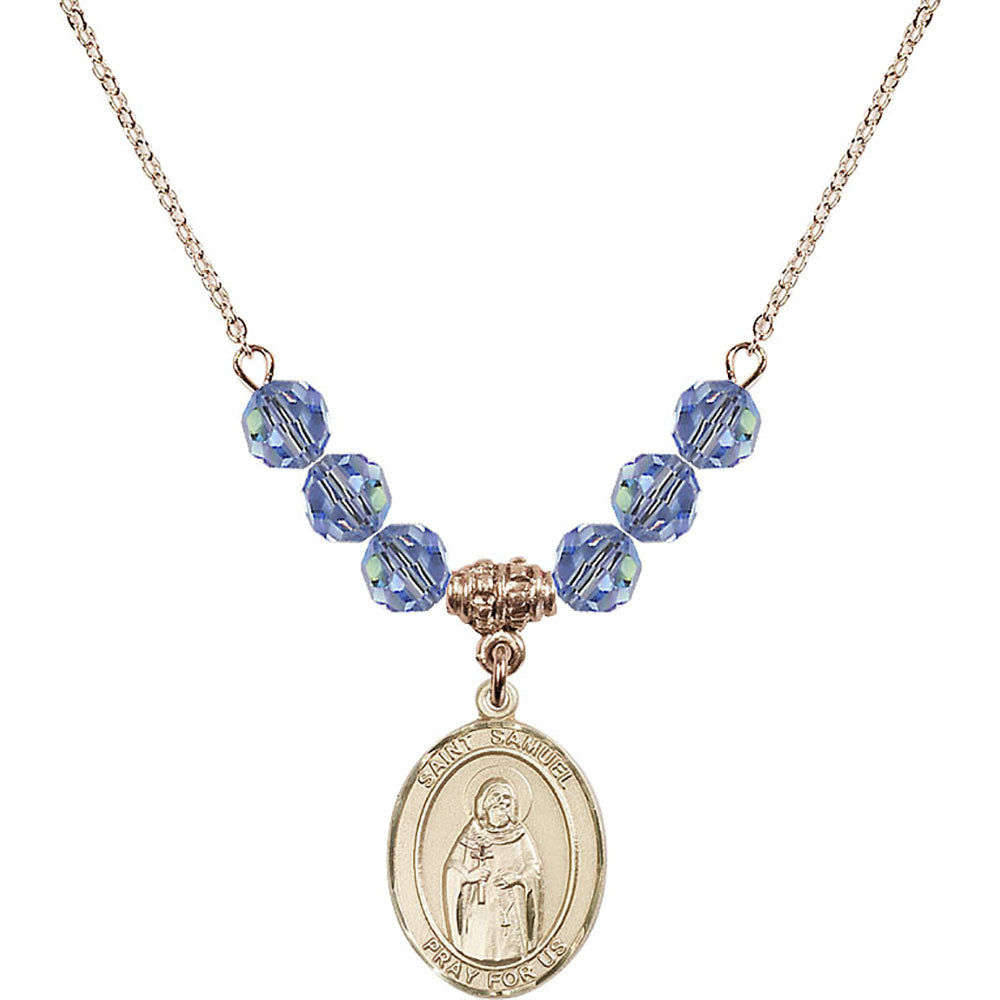 14kt Gold Filled Saint Samuel Birthstone Necklace with Light Sapphire Beads - 8259