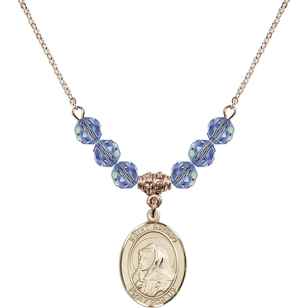 14kt Gold Filled Saint Bruno Birthstone Necklace with Light Sapphire Beads - 8270