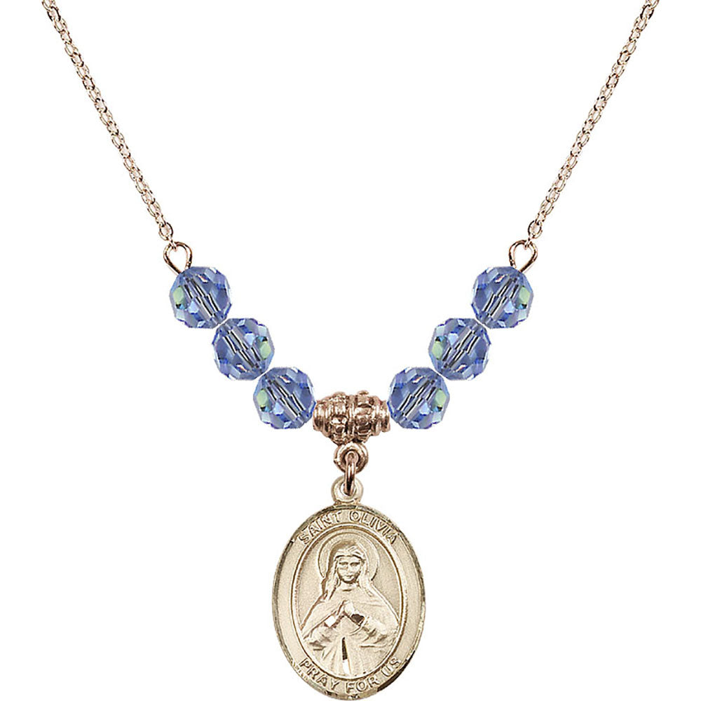 14kt Gold Filled Saint Olivia Birthstone Necklace with Light Sapphire Beads - 8312