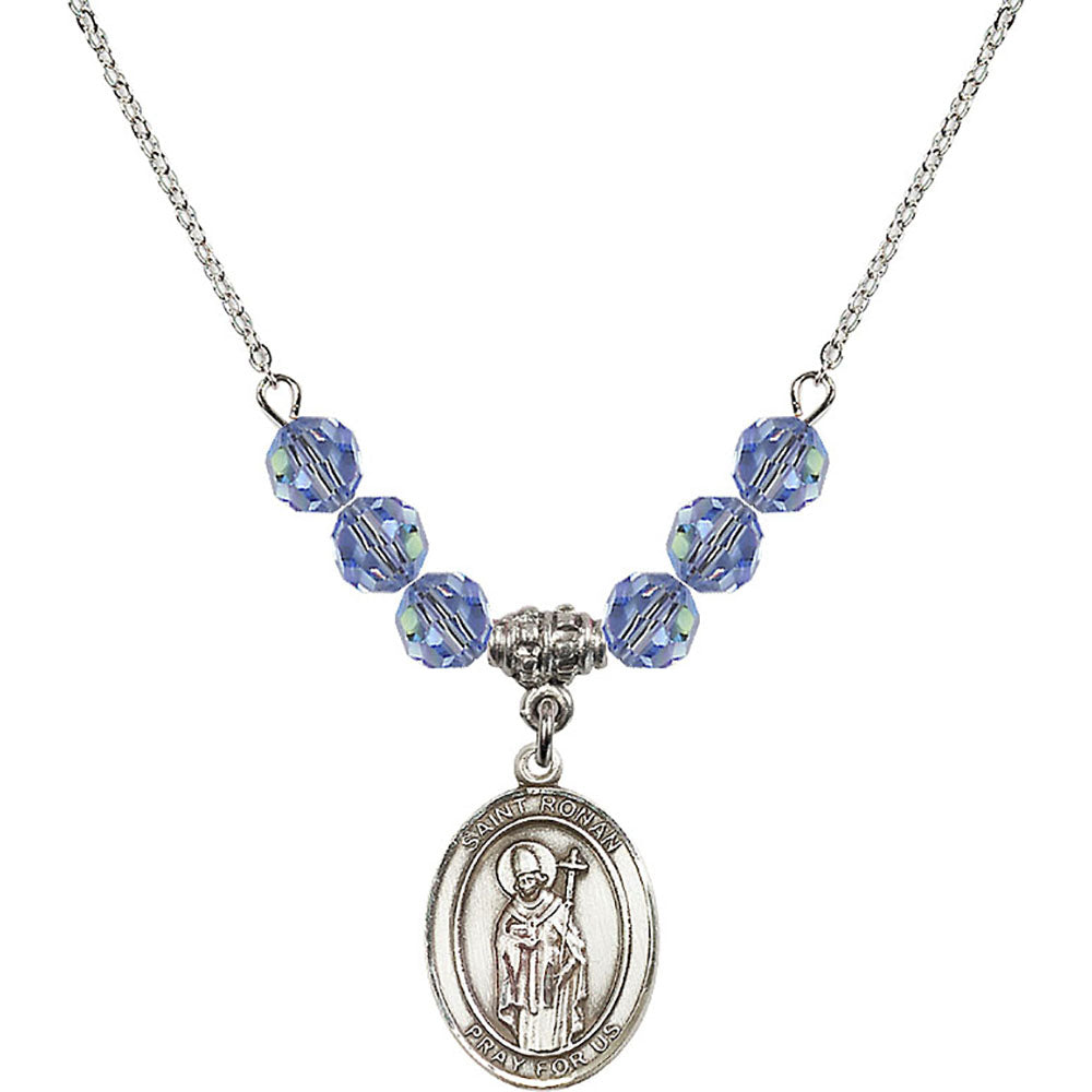 Sterling Silver Saint Ronan Birthstone Necklace with Light Sapphire Beads - 8315