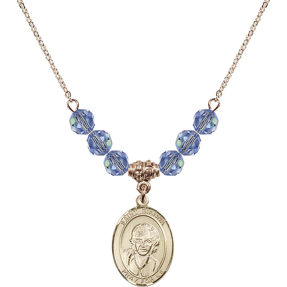 14kt Gold Filled Saint Gianna Beretta Molla Birthstone Necklace with Light Sapphire Beads - 8322