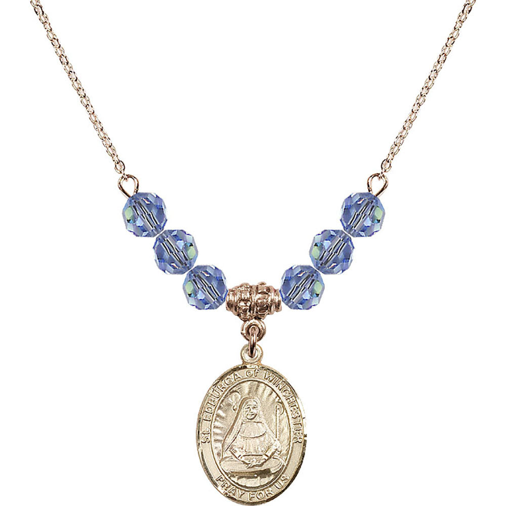 14kt Gold Filled Saint Edburga of Winchester Birthstone Necklace with Light Sapphire Beads - 8324