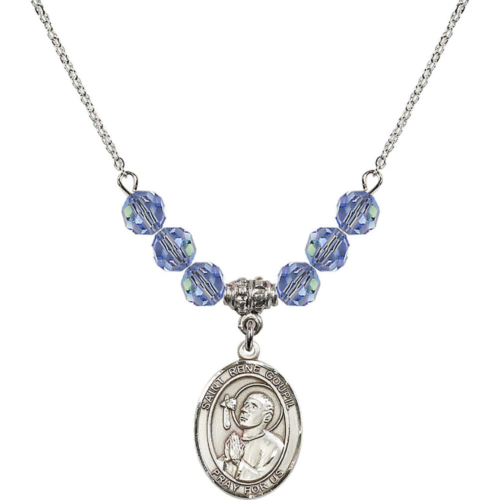 Sterling Silver Saint Rene Goupil Birthstone Necklace with Light Sapphire Beads - 8334