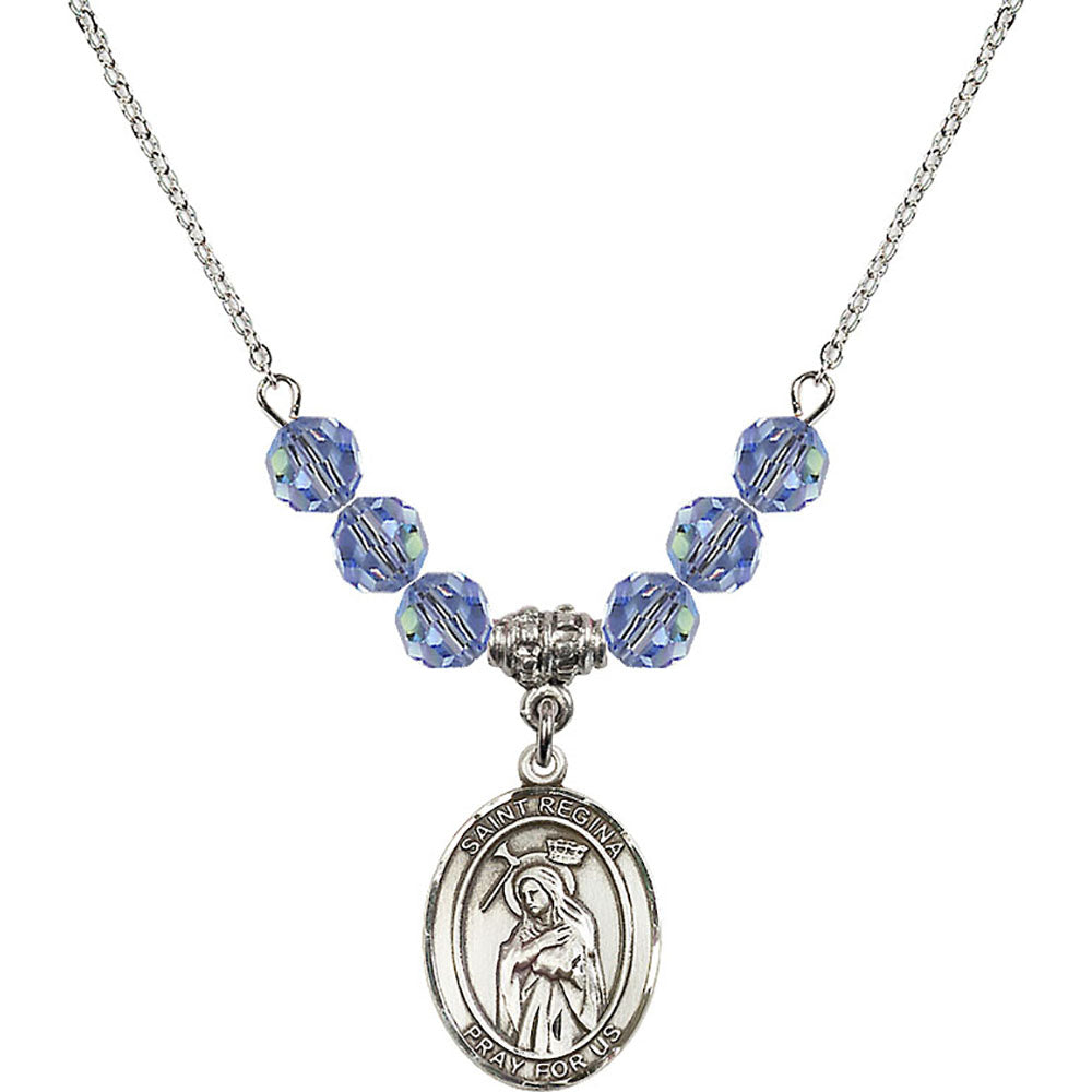 Sterling Silver Saint Regina Birthstone Necklace with Light Sapphire Beads - 8335