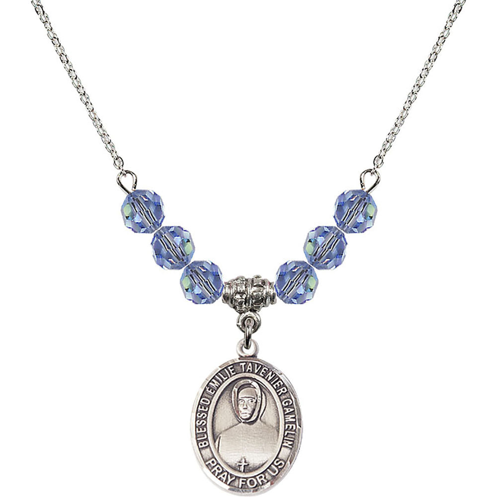Sterling Silver Blessed Emilie Tavernier Gamelin Birthstone Necklace with Light Sapphire Beads - 8437