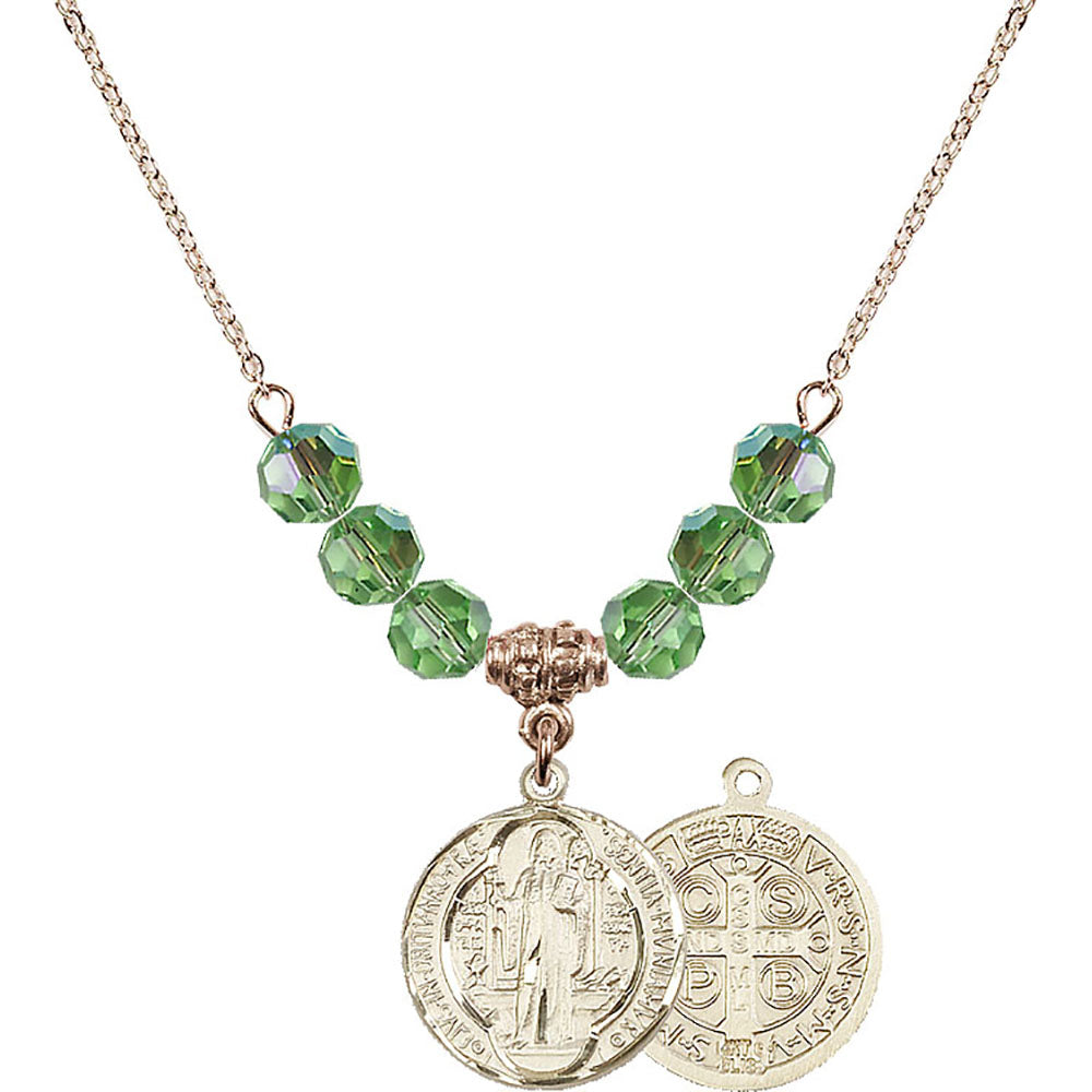 14kt Gold Filled Saint Benedict Birthstone Necklace with Peridot Beads - 0026