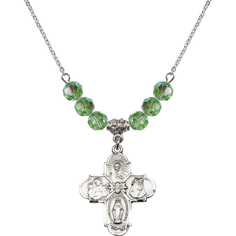 Sterling Silver 4-Way Birthstone Necklace with Peridot Beads - 0043