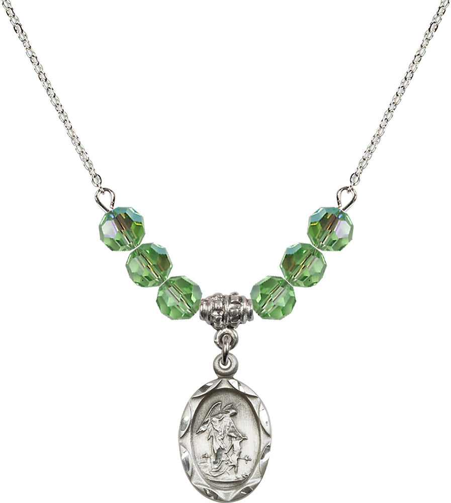 Sterling Silver Guardian Angel Birthstone Necklace with Peridot Beads - 0612