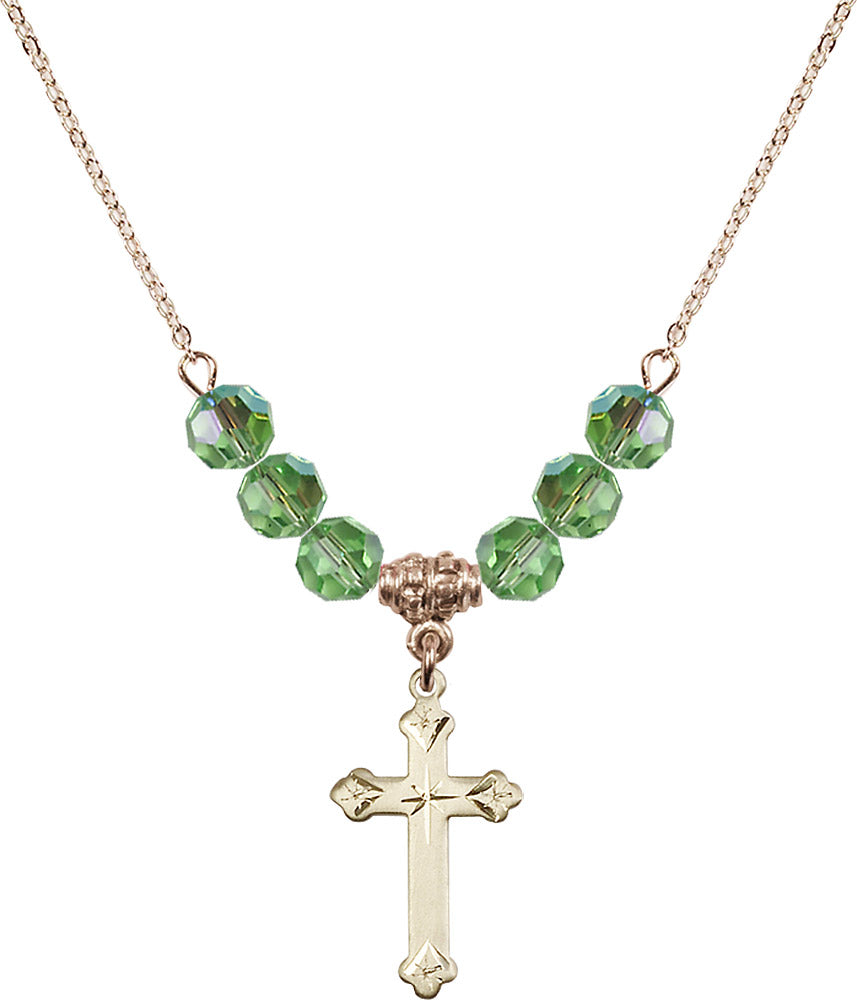 14kt Gold Filled Cross Birthstone Necklace with Peridot Beads - 0667