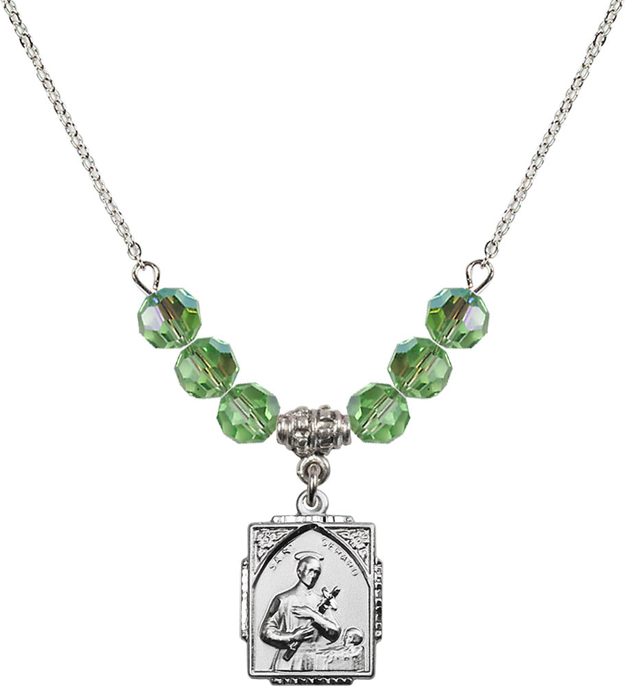 Sterling Silver Saint Gerard Birthstone Necklace with Peridot Beads - 0804