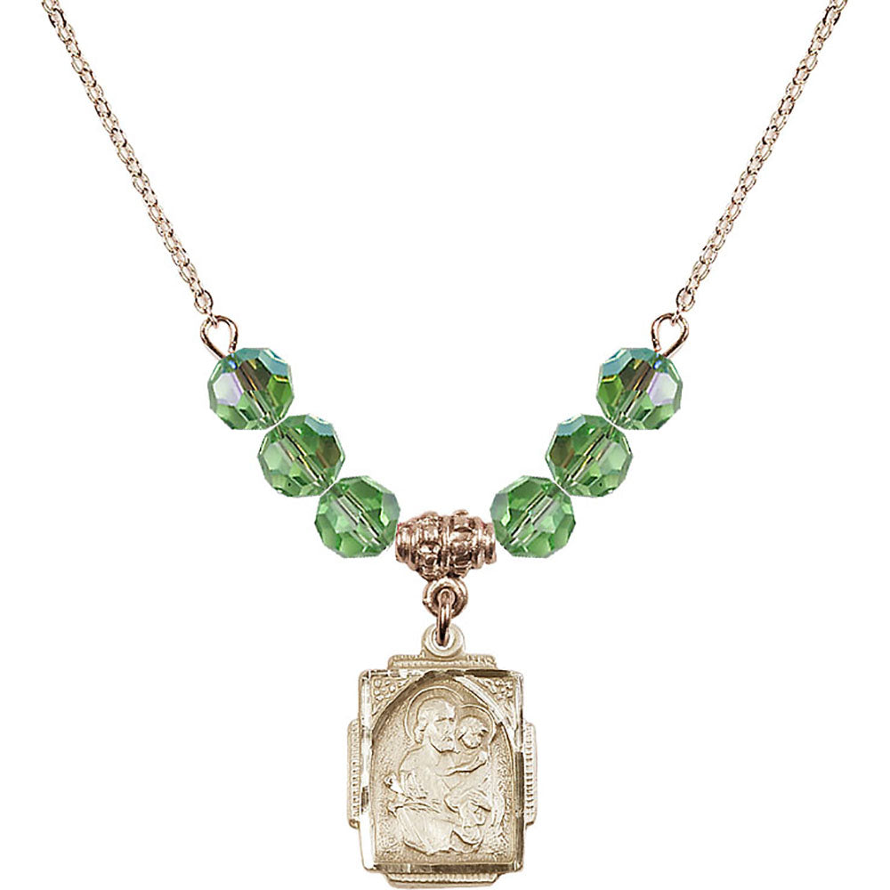 14kt Gold Filled Saint Joseph Birthstone Necklace with Peridot Beads - 0804