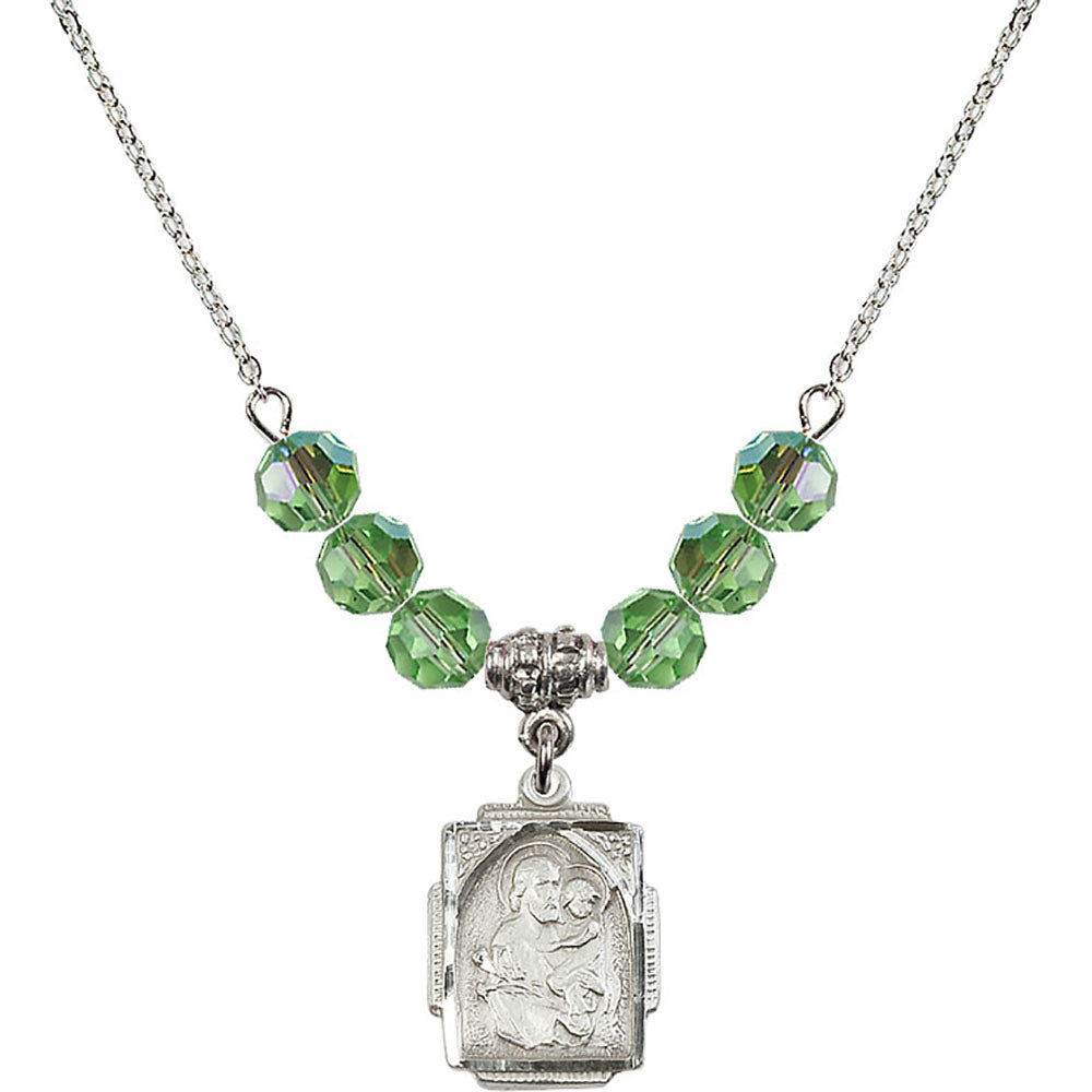Sterling Silver Saint Joseph Birthstone Necklace with Peridot Beads - 0804
