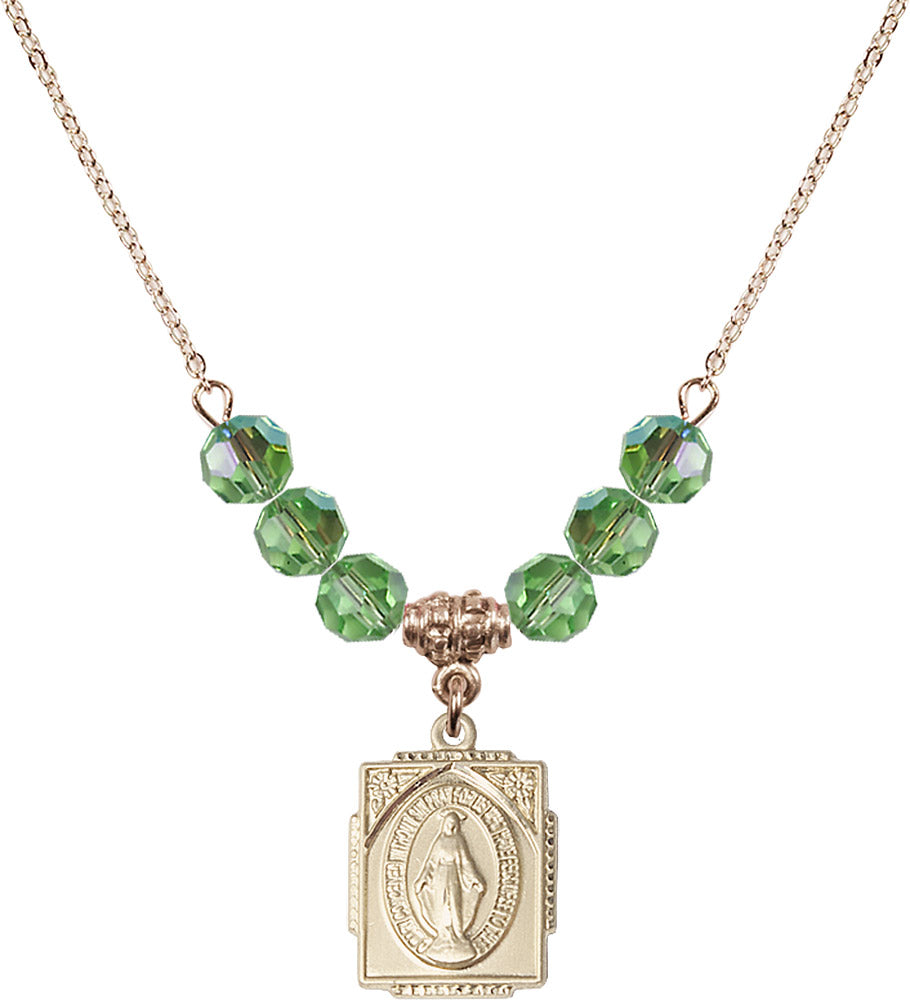 14kt Gold Filled Miraculous Birthstone Necklace with Peridot Beads - 0804