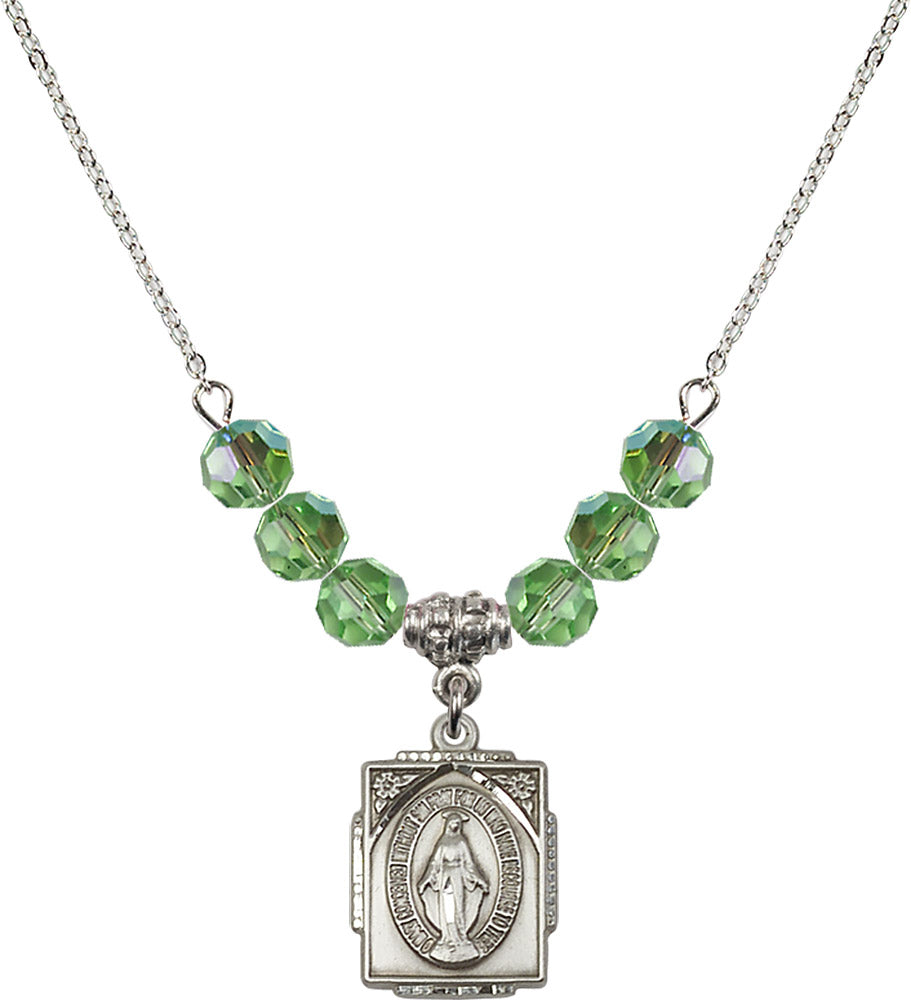 Sterling Silver Miraculous Birthstone Necklace with Peridot Beads - 0804
