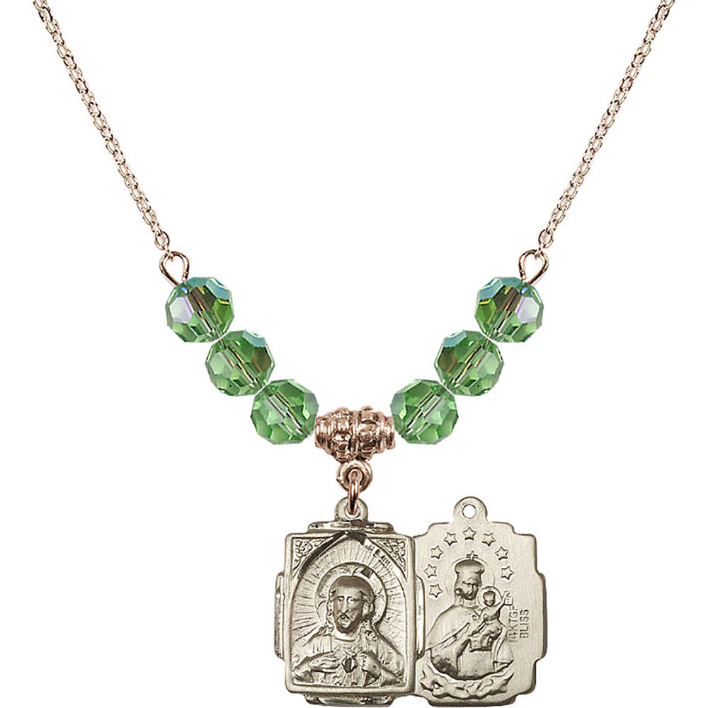 14kt Gold Filled Scapular Birthstone Necklace with Peridot Beads - 0804