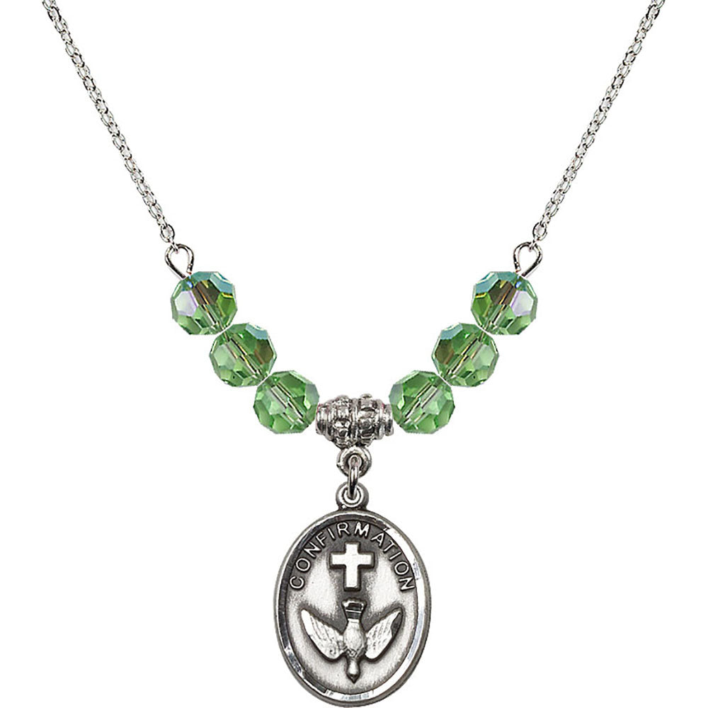 Sterling Silver Confirmation Birthstone Necklace with Peridot Beads - 0873