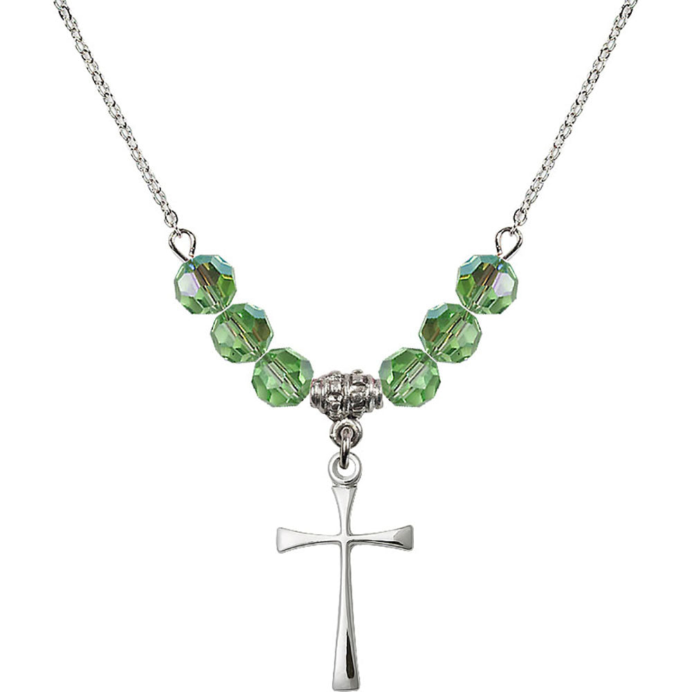 Sterling Silver Maltese Cross Birthstone Necklace with Peridot Beads - 1870