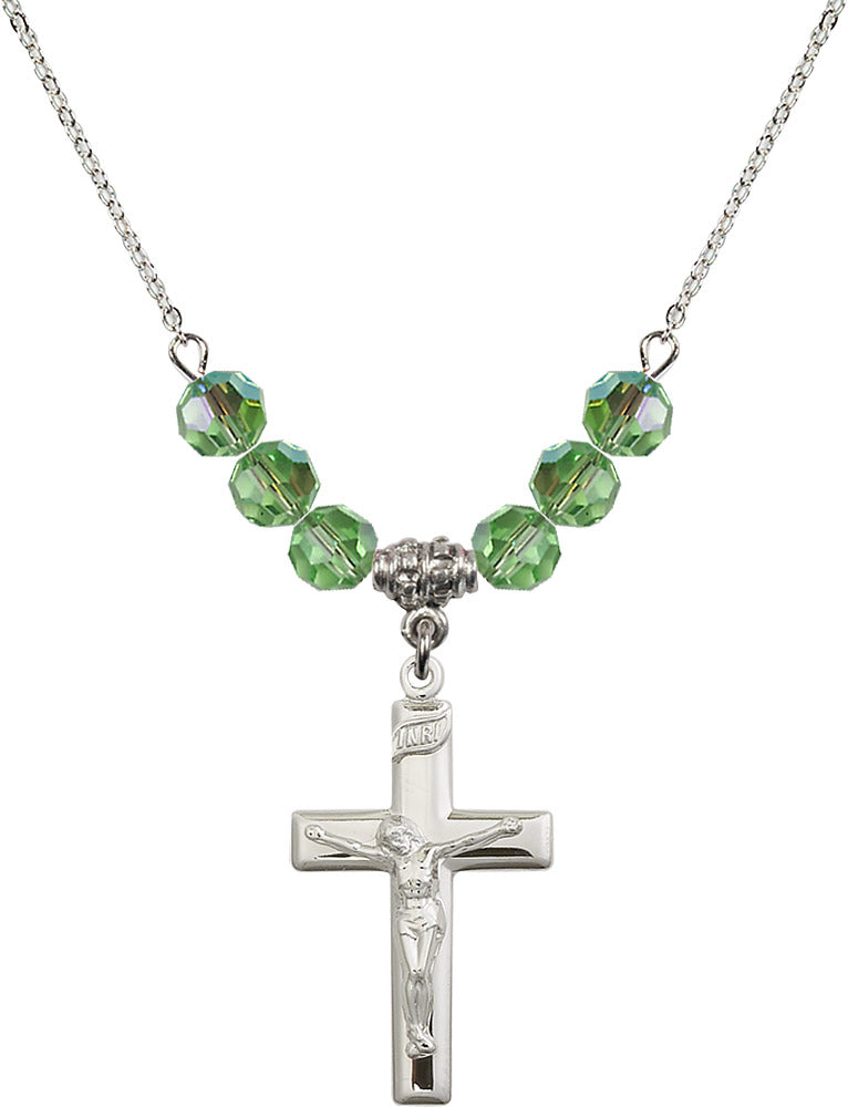 Sterling Silver Crucifix Birthstone Necklace with Peridot Beads - 2191