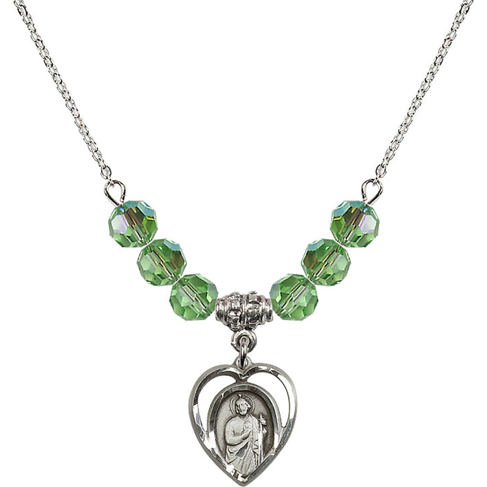 Sterling Silver Saint Jude Birthstone Necklace with Peridot Beads - 4128
