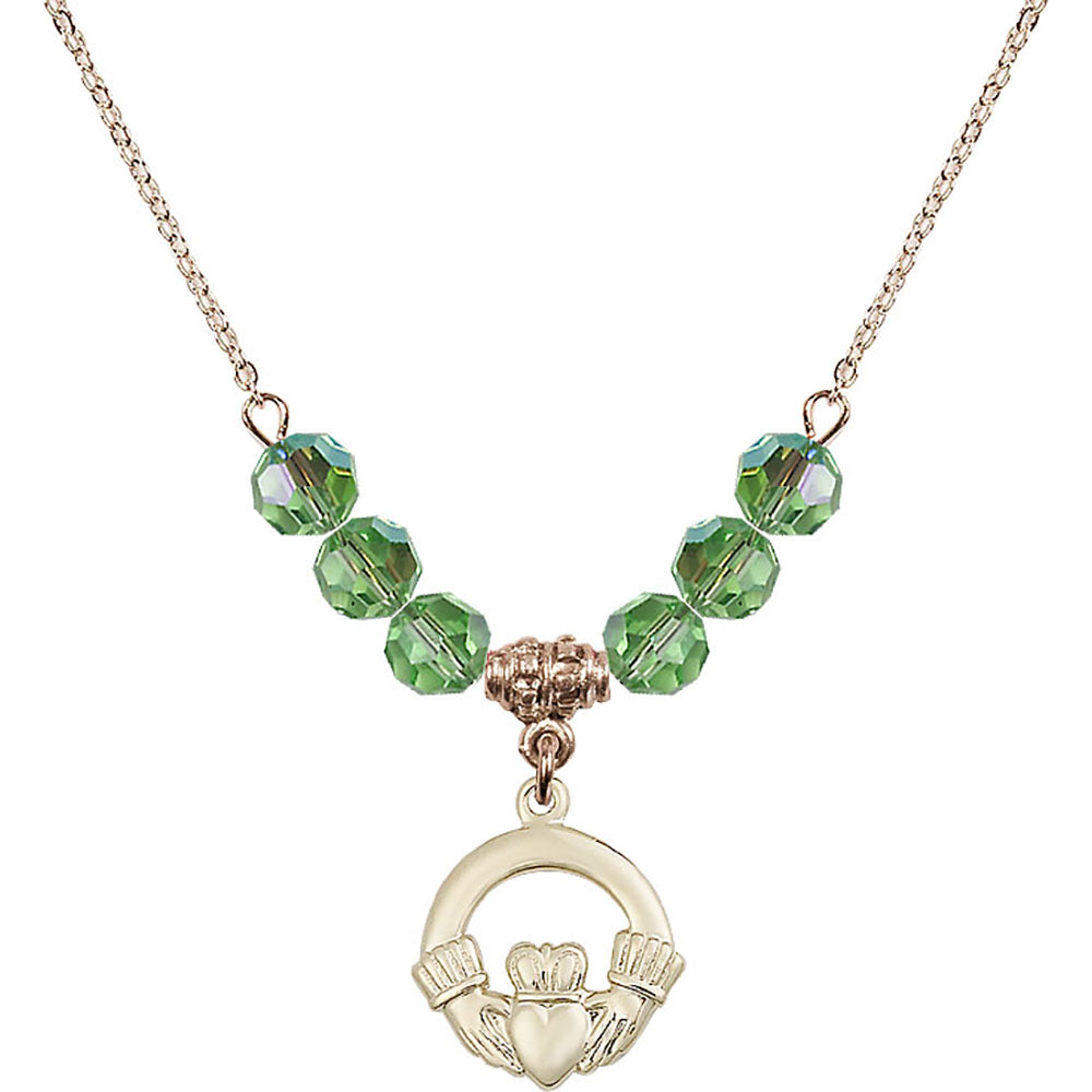 14kt Gold Filled Claddagh Birthstone Necklace with Peridot Beads - 4138