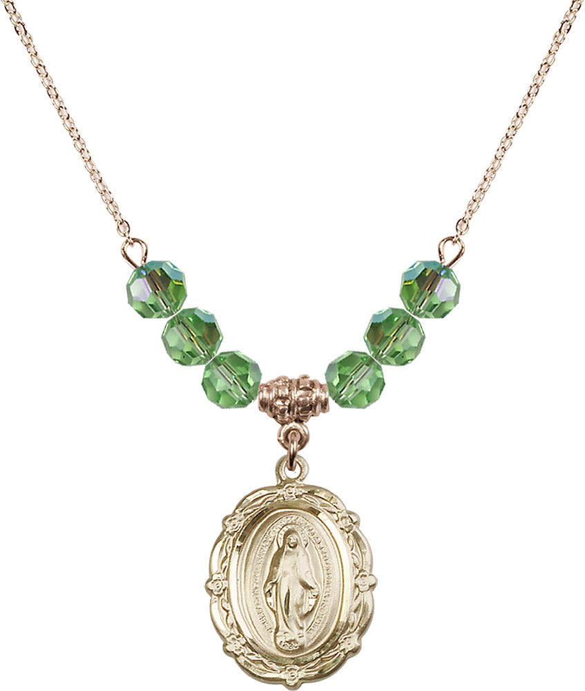 14kt Gold Filled Miraculous Birthstone Necklace with Peridot Beads - 4146