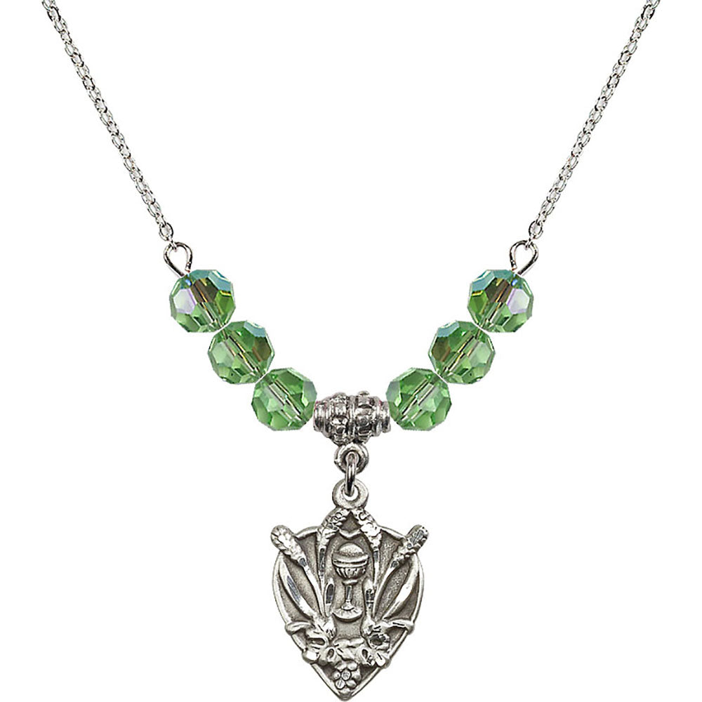 Sterling Silver Communion Birthstone Necklace with Peridot Beads - 4200