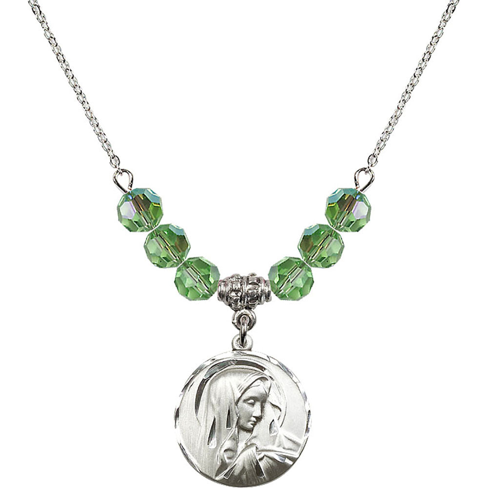 Sterling Silver Sorrowful Mother Birthstone Necklace with Peridot Beads - 4249