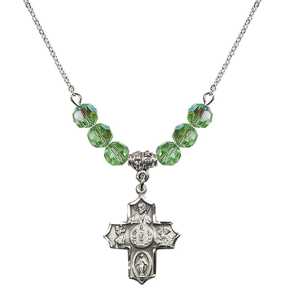 Sterling Silver 4-Way Birthstone Necklace with Peridot Beads - 4256
