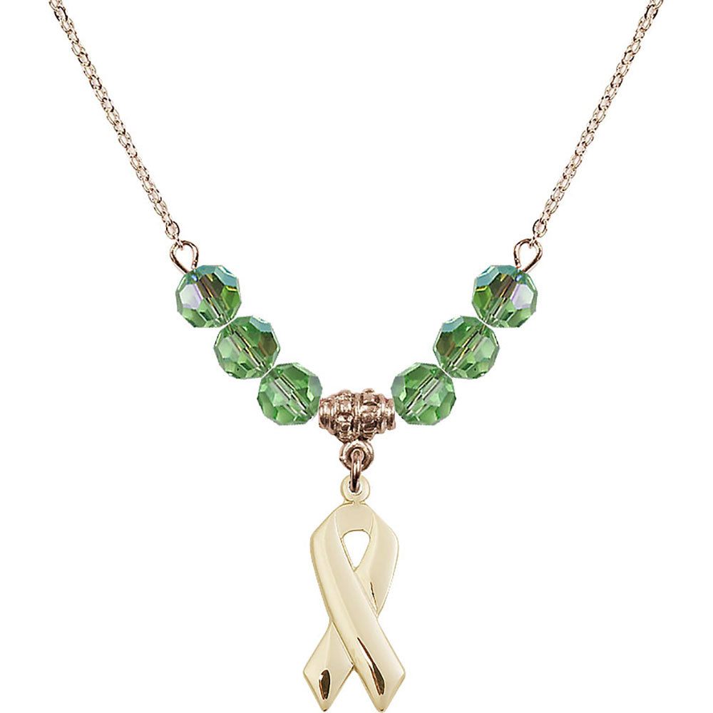 14kt Gold Filled Cancer Awareness Birthstone Necklace with Peridot Beads - 5150