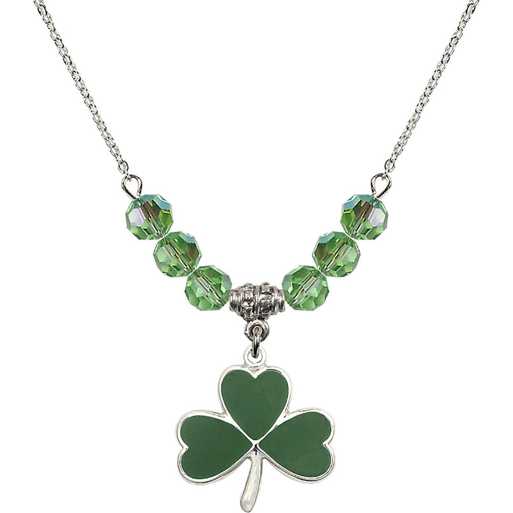 Sterling Silver Shamrock Birthstone Necklace with Peridot Beads - 5248