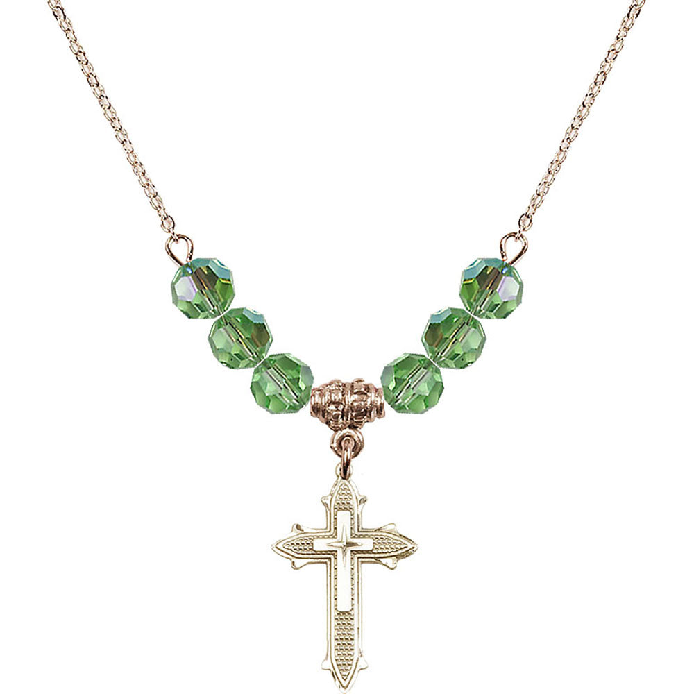 14kt Gold Filled Cross on Cross Birthstone Necklace with Peridot Beads - 6058