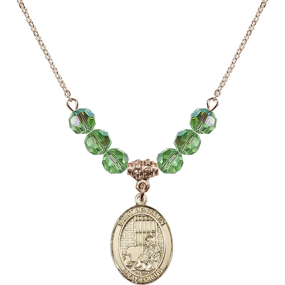 14kt Gold Filled Saint Benjamin Birthstone Necklace with Peridot Beads - 8013