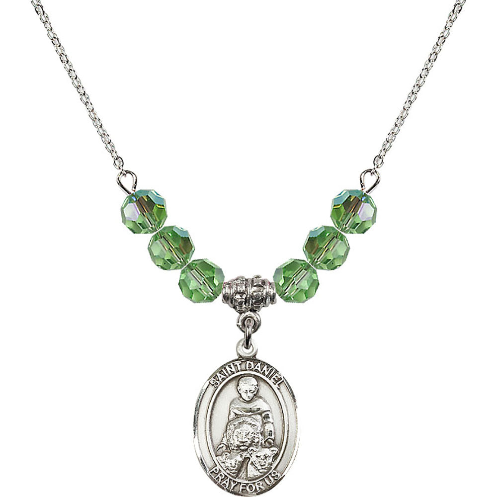 Sterling Silver Saint Daniel Birthstone Necklace with Peridot Beads - 8024