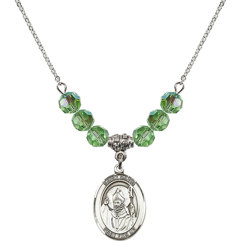 Sterling Silver Saint David of Wales Birthstone Necklace with Peridot Beads - 8027