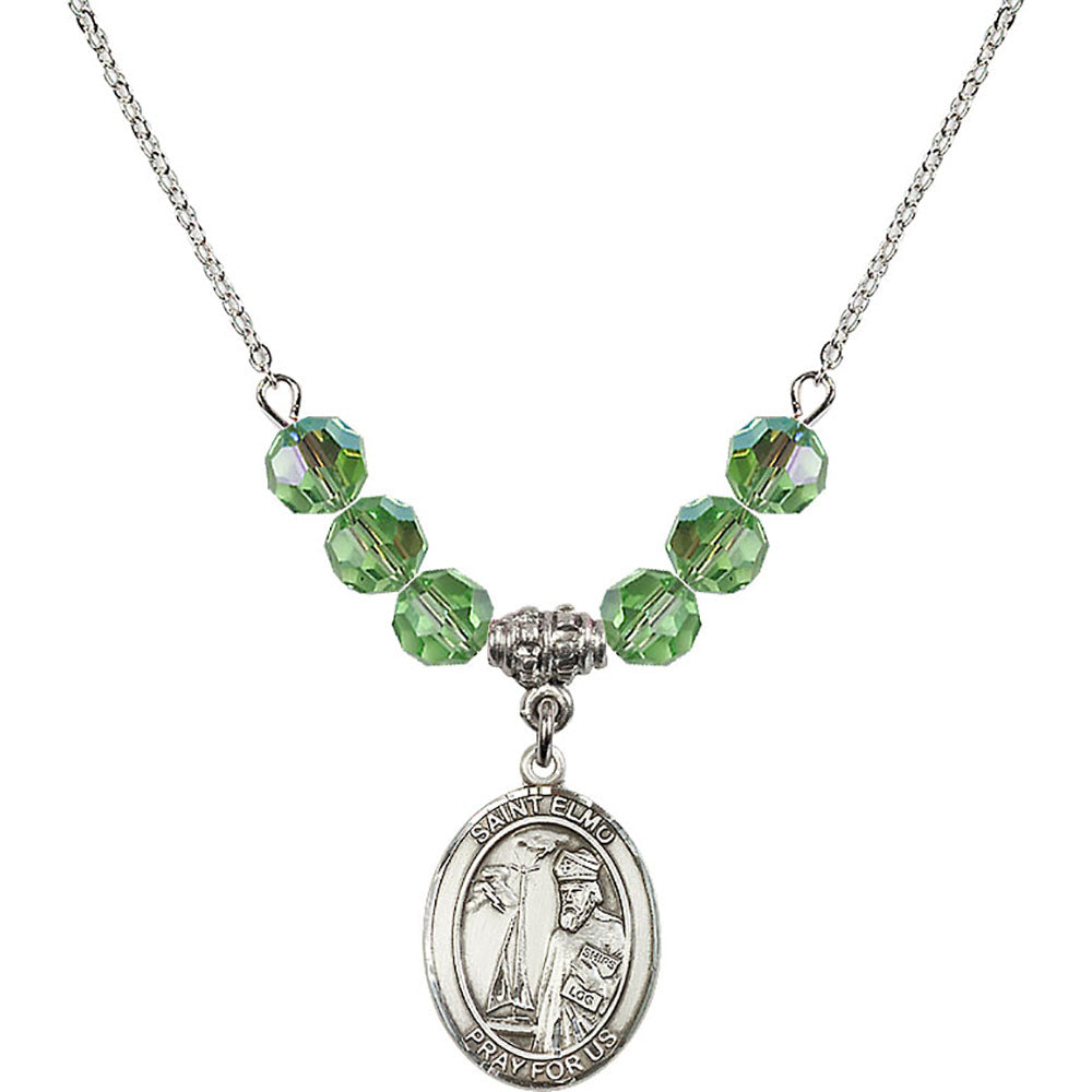 Sterling Silver Saint Elmo Birthstone Necklace with Peridot Beads - 8031