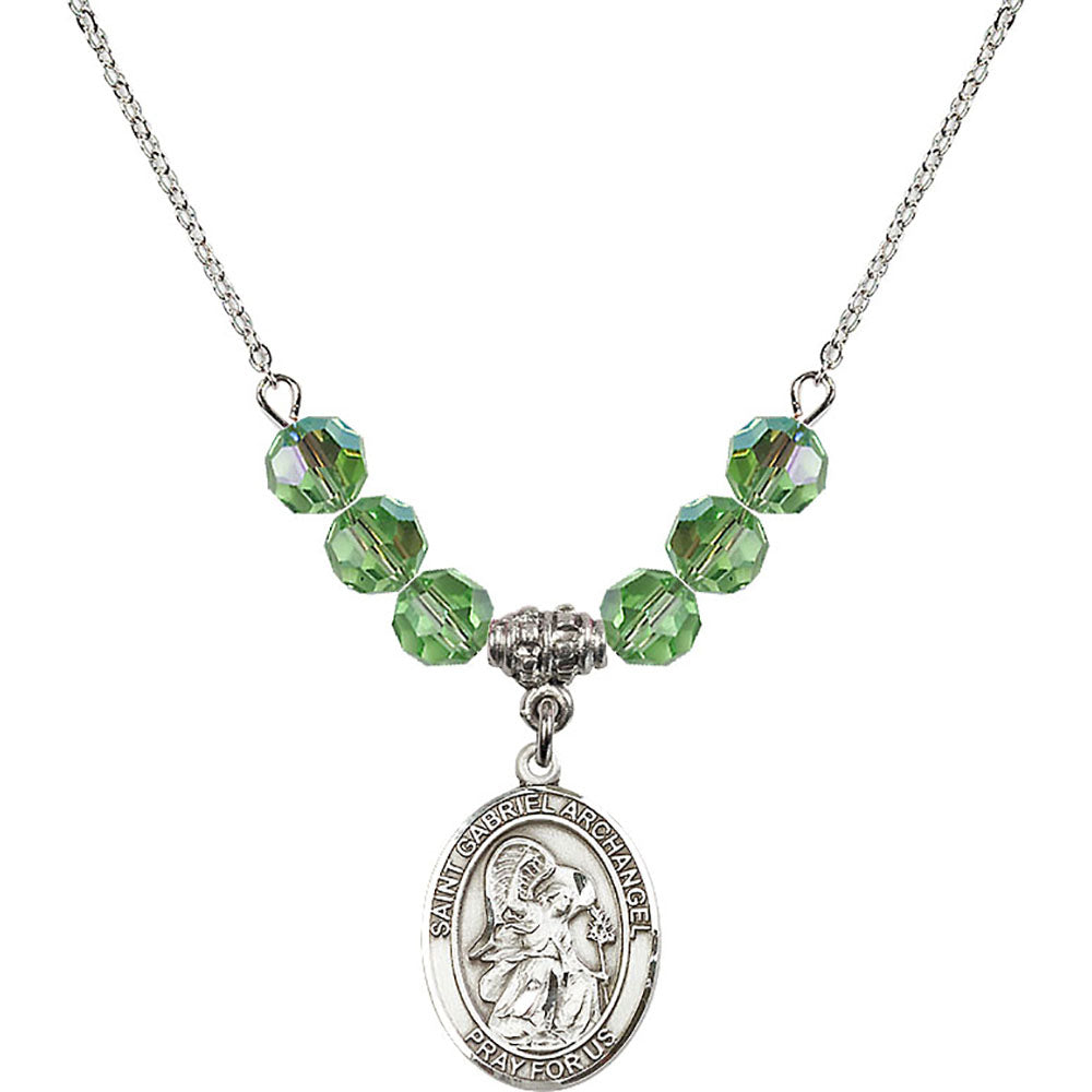 Sterling Silver Saint Gabriel the Archangel Birthstone Necklace with Peridot Beads - 8039